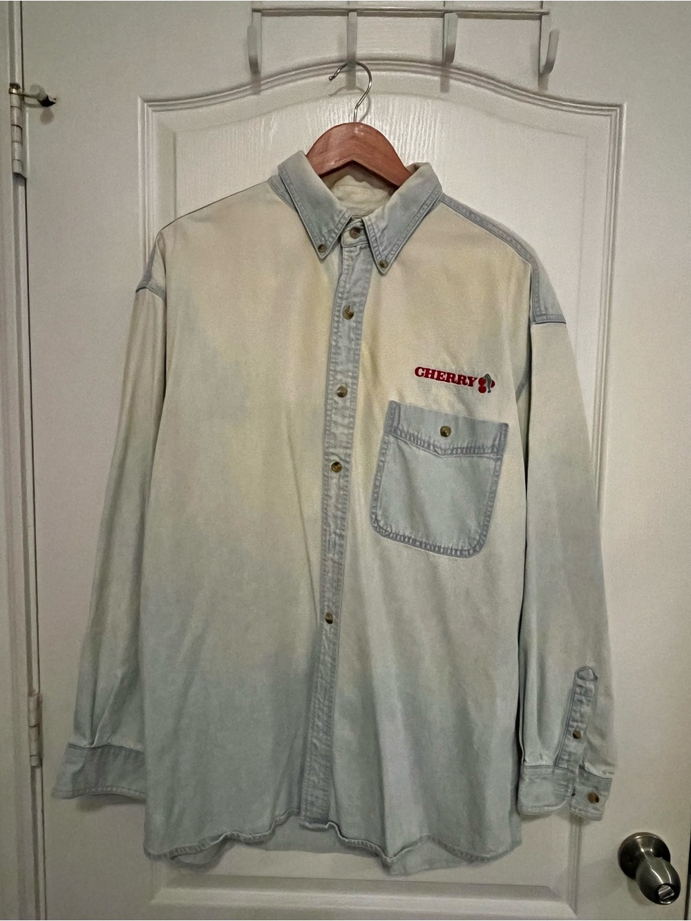 Cute “cherry” Lee Denim Button-Down Shirt